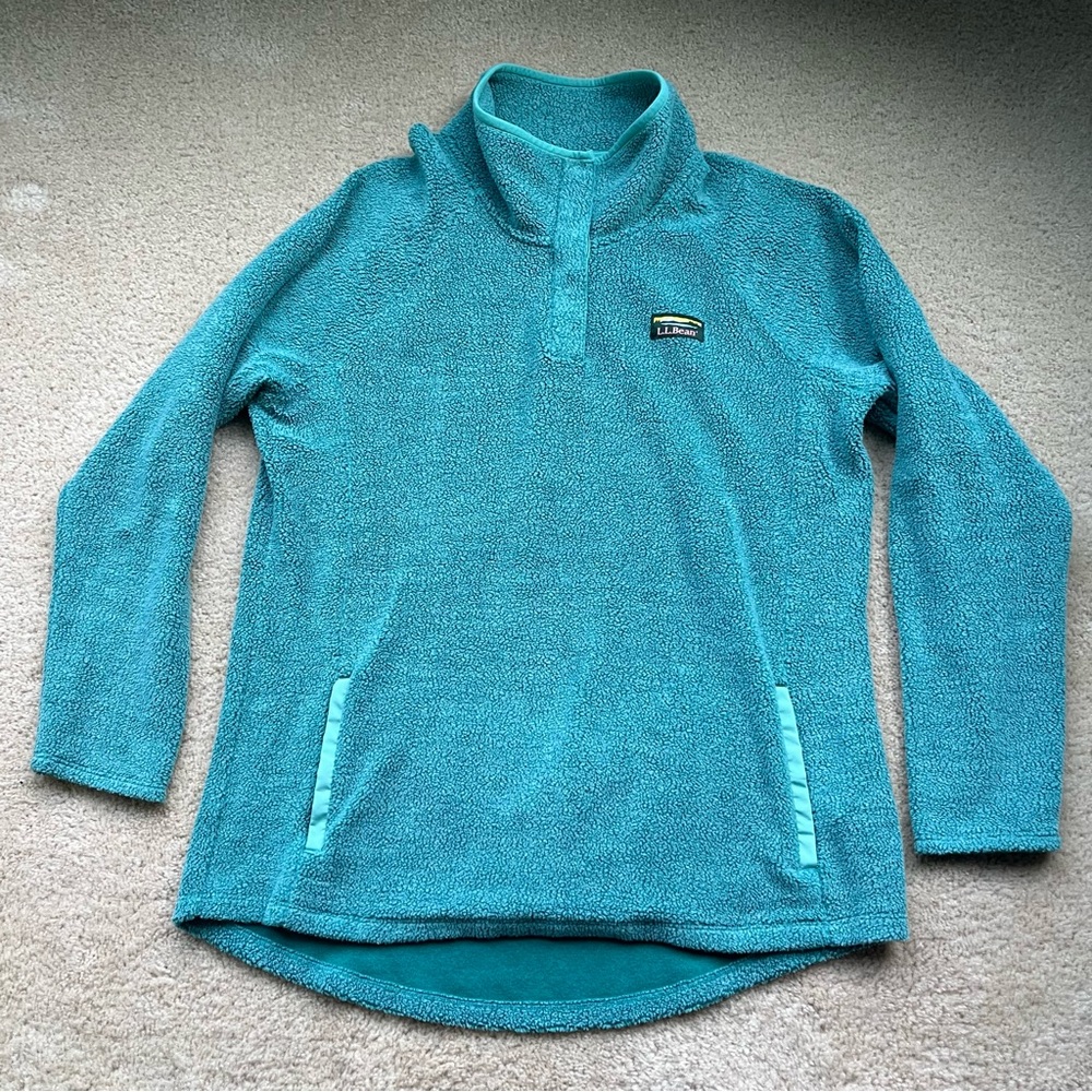 L.L.Bean Women's EUC Green Snap Pullover Fleece Jacket w/ Pockets - XL - #518489